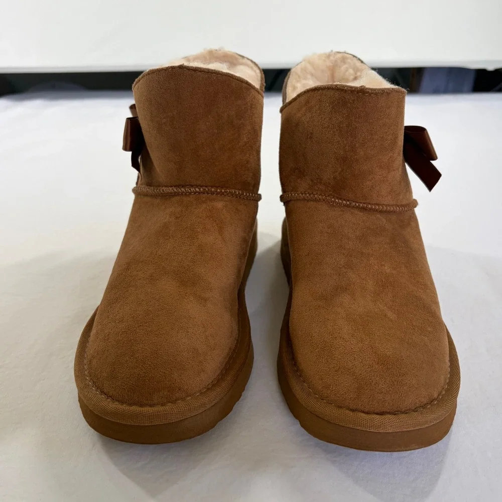 Pawz by Bearpaw Kids Chestnut Brown Suede Bow Ankle Boots WM20648Y Size 3